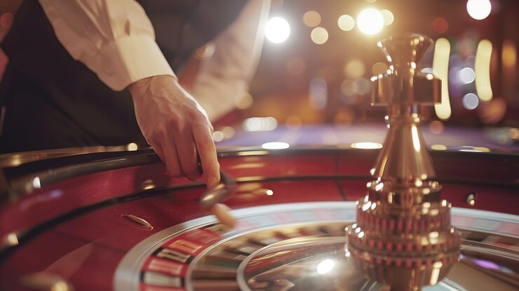 Live blackjack dealer and card table visible on mobile phone screen